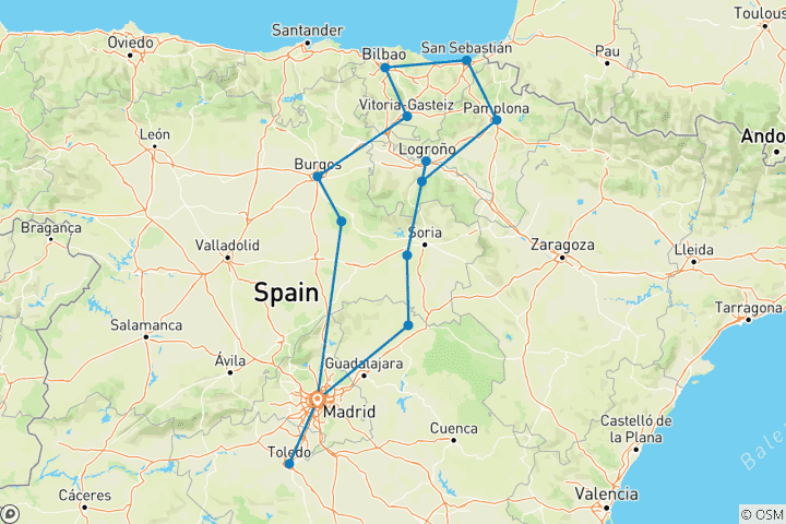 Karte von Baskenland Rundreise - Glanzlichter Nordspanien
