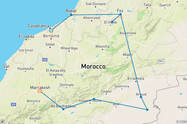 Carte du circuit Couleurs du Maroc (de Casablanca à Marrakech) (2027)