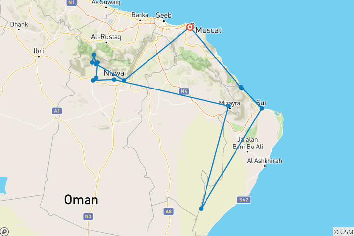 Karte von Silvester im Sultanat Oman erleben (8 Tage)