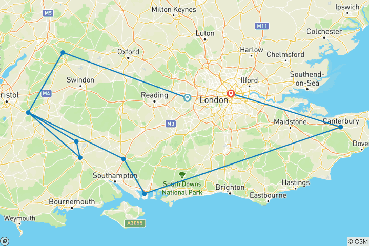 Map of Gems of Southern England - 8 Days/7 Nights (10 destinations)