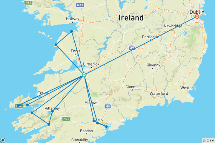 Carte du circuit Excursion dans le sud de l'Irlande - 7 jours/6 nuits