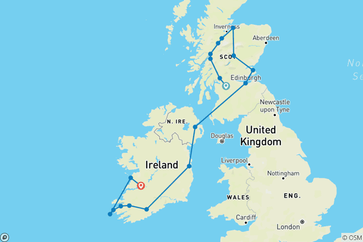 Map of Taste of Scotland & Ireland - 10 Days/9 Nights (including Skellig Michael)