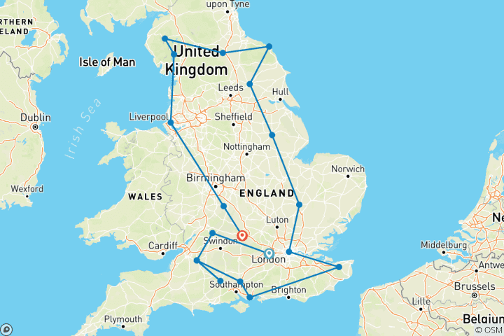 Map of English Odyssey - 14 Days/13 Nights (19 destinations)