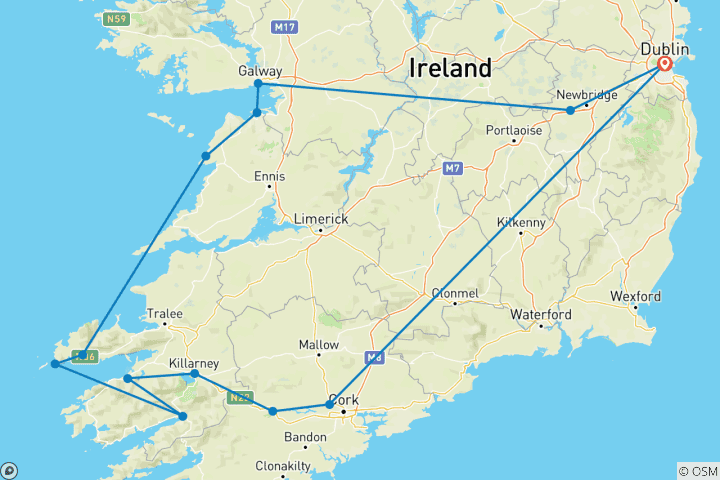 Carte du circuit Le meilleur de l'Irlande du Sud (circuit B) - 7 jours/6 nuits