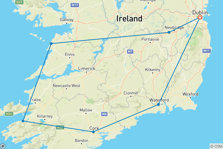 Carte du circuit 10 jours - Culture et histoire irlandaise - Circuit en autocar en petit groupe