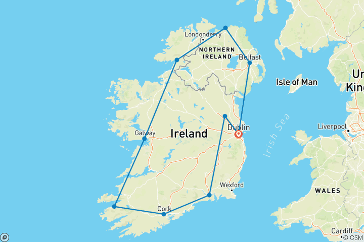 Carte du circuit 14 jours d'excursion en Irlande - Circuit en autocar en petit groupe