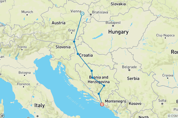 Carte du circuit Est de l'Europe (8 destinations)