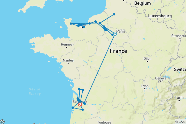Karte von Normandie & Juwelen der Seine & Schönes Bordeaux - 21 Tage (von Paris bis Bordeaux)