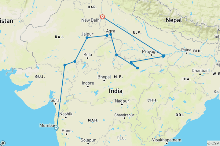 Map of India Highlights Trail by G Experiences