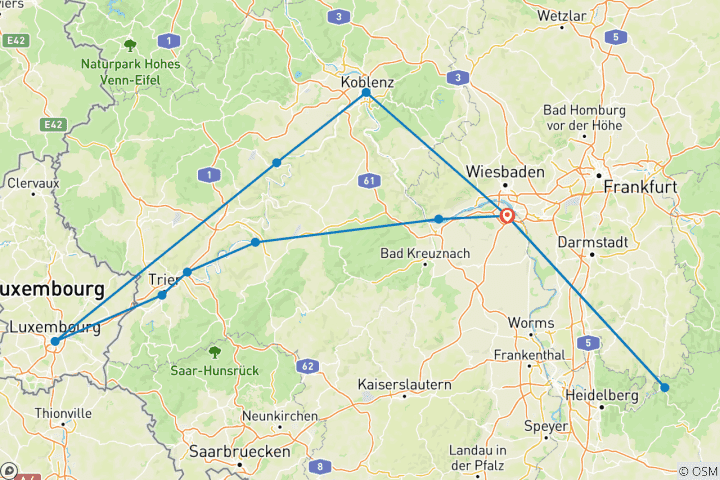 Carte du circuit Le Rhin et la Moselle légendaires