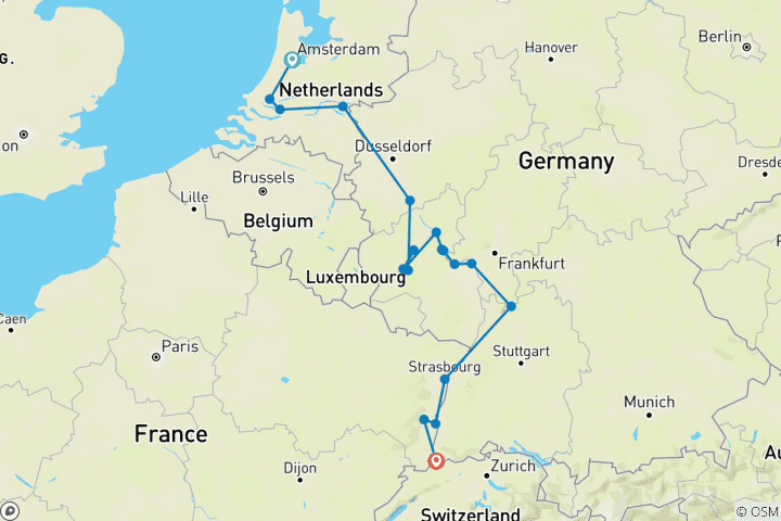 Karte von Amsterdam mit den Burgen am Rhein und den Weinbergen an der Mosel 2027/2028