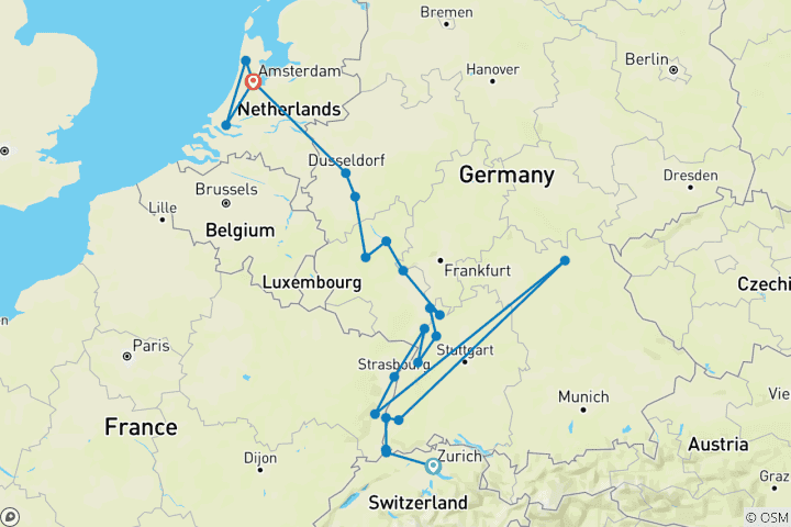 Carte du circuit Joyaux du Rhin et Amsterdam 2027