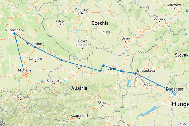 Carte du circuit Les délices du Danube avec Nuremberg et Munich