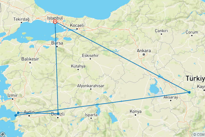 Mapa de 4 Días - Capadocia, Kusadasi (Éfeso), Pamukkale en Avión