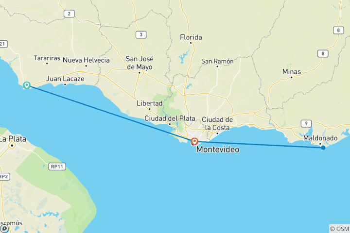 Kaart van Aangepaste 6-daagse wijntour door Uruguay, dagelijkse start & privéauto