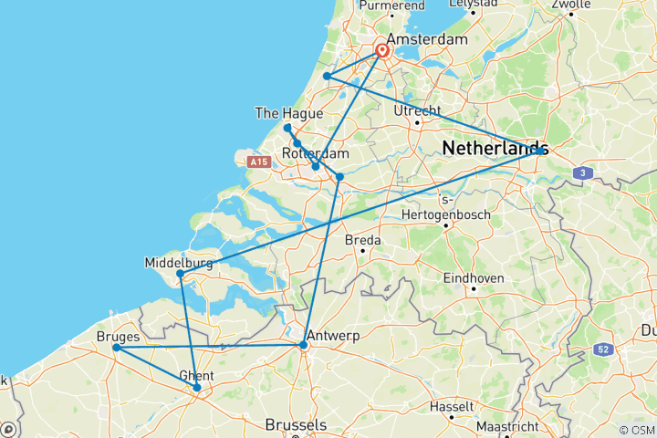 Carte du circuit Croisière fluviale de printemps en Hollande et en Belgique (alternative)