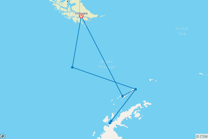 Carte du circuit Cercle Antarctique - M/V Ocean Victory (16 destinations)