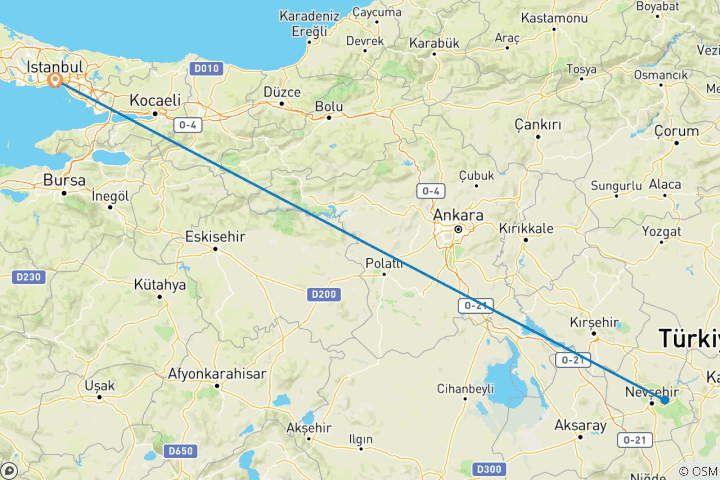 Karte von Kappadokien ab Istanbul mit Höhlenhotel & optionaler Heißluftballonfahrt 2 Tage
