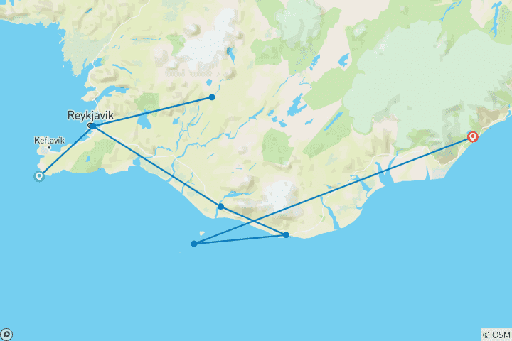 Map of South Iceland & Reykjavík Solar Eclipse Break - 8 days