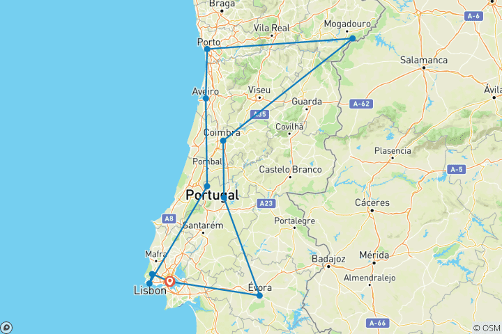 Kaart van Klassieke Portugal Week - 7 dagen