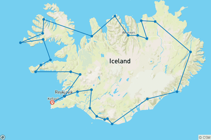 Mapa de Gran Vuelta Privada: Alrededor de Islandia en 13 días
