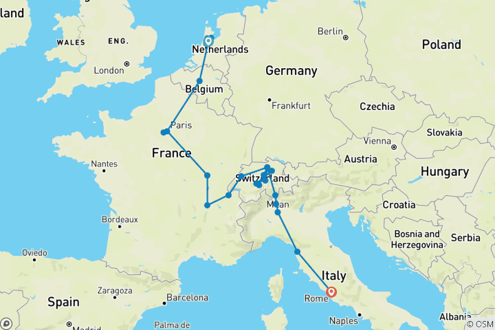 Carte du circuit Villes romantiques (28 destinations)
