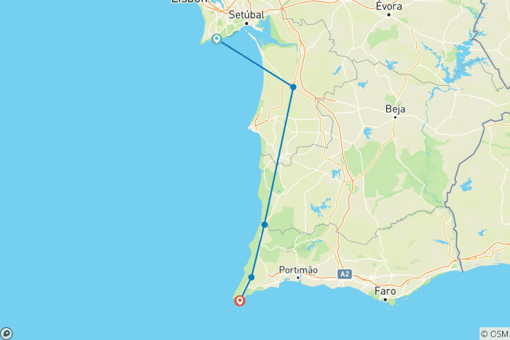 Karte von Die Herausforderung der Wilden Küste (7 Tage) (von Sesimbra bis Sagres)