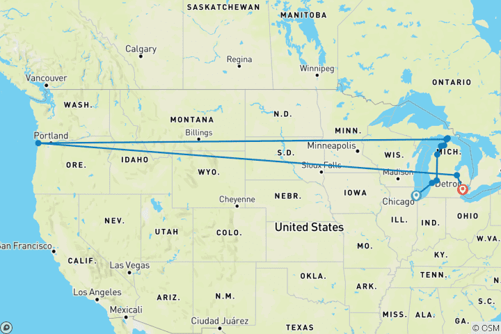Mapa de Isla Mackinac y Grandes Lagos 9 Días