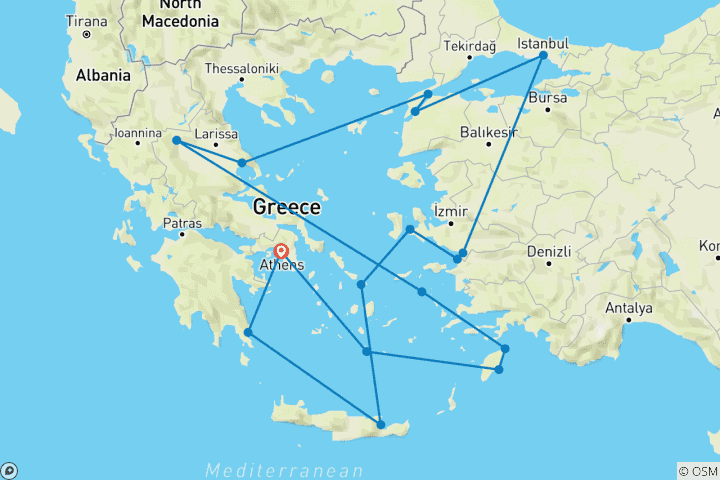 Carte du circuit Îles grecques et Turquie Athènes → Athènes (2027)