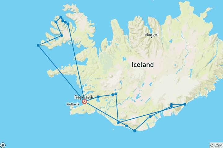 Carte du circuit 6 jours - Côte sud, Glacier Experience & Wild Westfjords