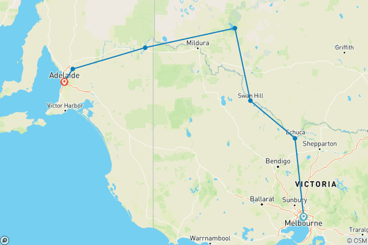 Mapa de Reflejos del río Murray Melbourne → Adelaida (2027)