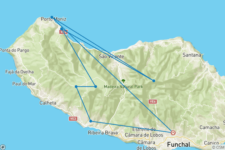 Karte von Madeira Große Wanderungen (8 Tage)