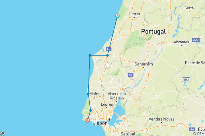 Karte von Atlantische Westküste & Sintra Straße (7 Tage)