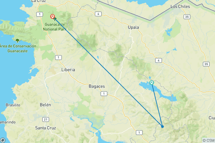 Karte von Wunder von Costa Rica: Arenal, Monteverde & 5 Sterne All Inc Papagayo Retreat