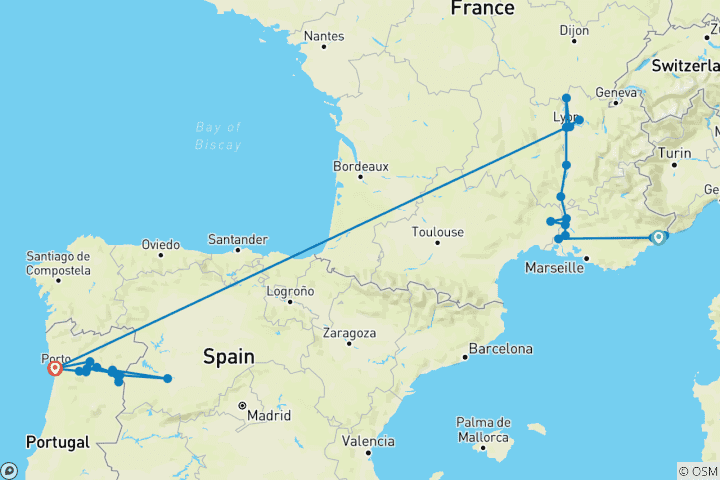 Carte du circuit Découvrez le Rhône et le Douro avec Nice