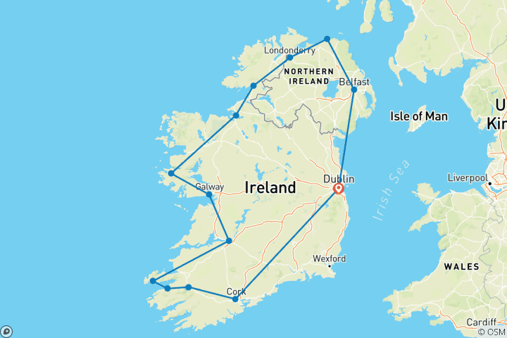 Carte du circuit Circuit Irlande en voiture de location - 13 jours de Grand Tour en Irlande et en Irlande du Nord