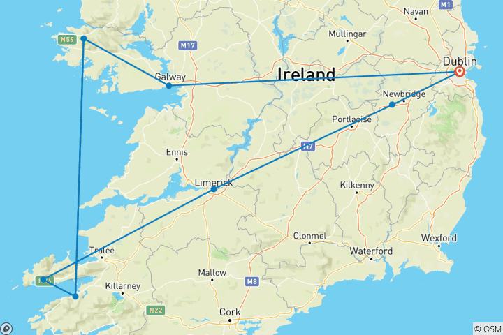Carte du circuit Circuit Irlande en voiture de location - 8 jours sur les traces des Lords : Histoire, Nature & Elégance