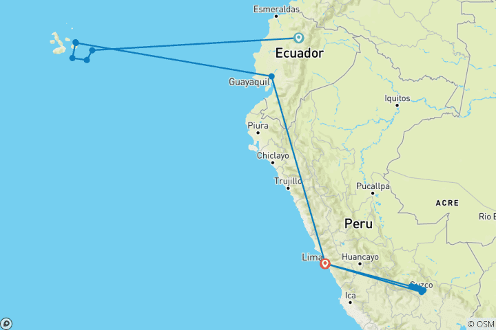 Carte du circuit Croisière aux Galápagos et expédition au Machu Picchu en 11 jours