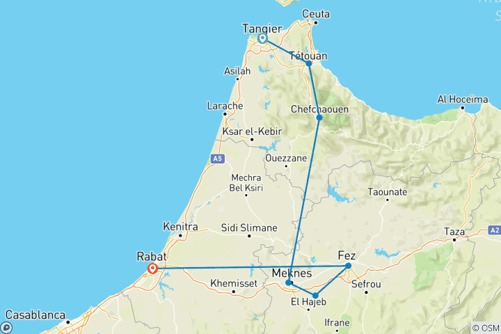 Map of Northern Morocco Escape – 5 Days of Culture, History & Coastal Charm