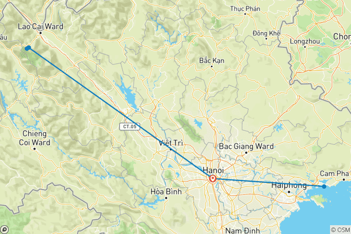 Karte von Nordvietnam Tour 06 Nächte 07 Tage