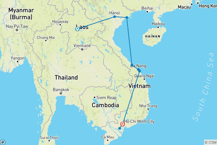 Karte von Kleingruppen-Rundreise Laos & Vietnam (inkl Flug)
