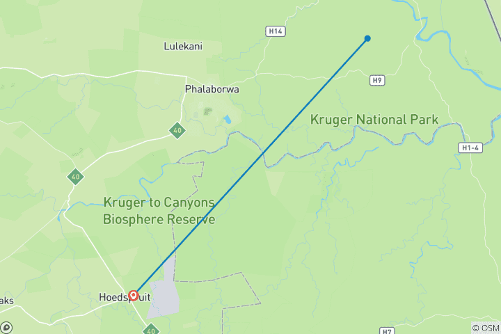 Kaart van 5-Daagse Dumela Fly-in Budget kampeersafari vanuit Kaapstad