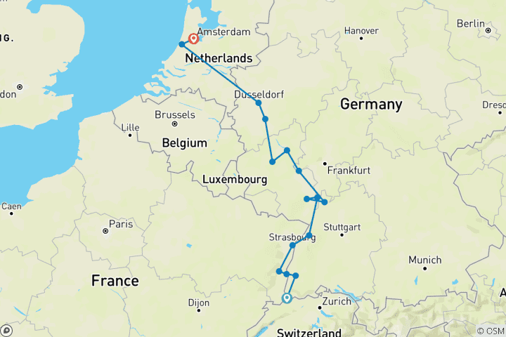 Mapa de Tulipanes y Rin 2026 - 8 Días (16 destinations)