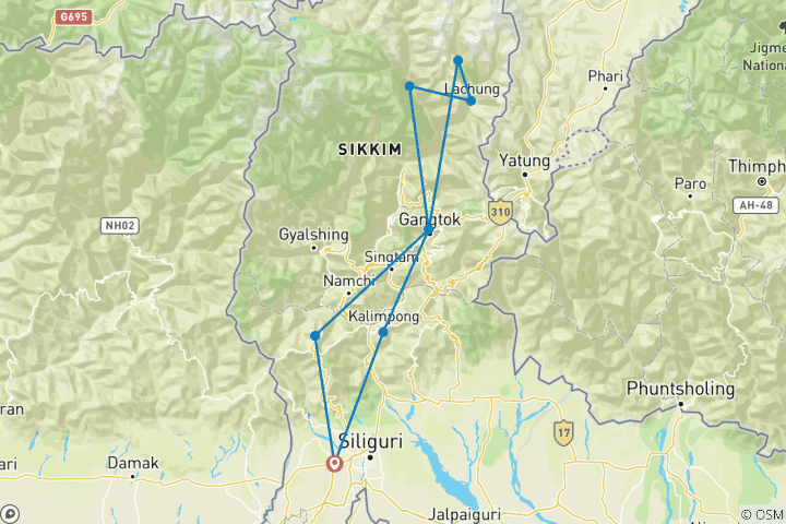 Karte von Sikkim & Darjeeling Adventure Trail von G Experiences