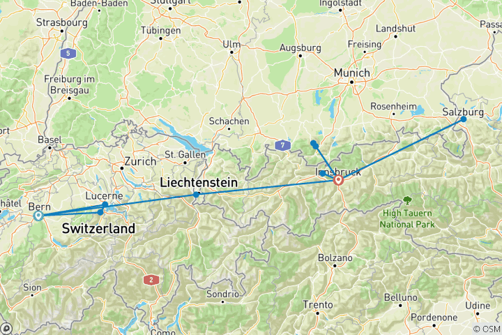Map of Discover Switzerland, Austria & Bavaria (Bern to Innsbruck) (2027)