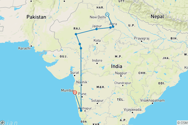 Mapa de Patrimonio del Norte de la India y Rutas por Goa By G Experiences