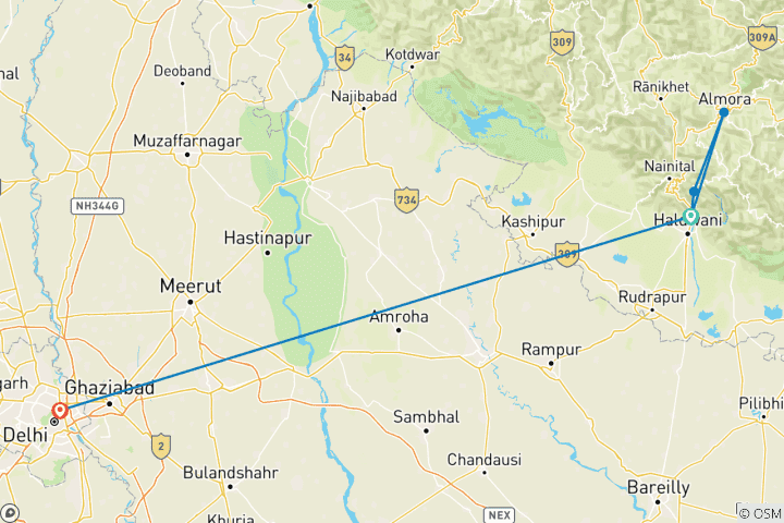 Map of Pindari Glacier Trek 6N 7D