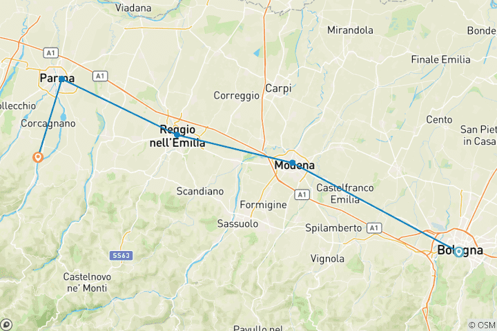 Kaart van Smaak van Italië - 5 dagen heerlijk fietsen (5 dagen)