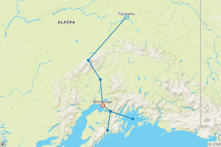 Kaart van Handtekening: Fairbanks, Denali en het Kenai schiereiland in Alaska National Geographic