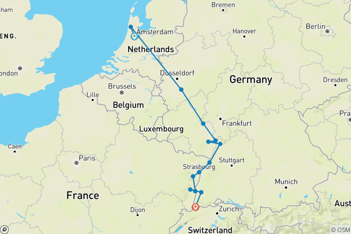 Carte du circuit Le goût du Rhin - Croisière sur le vin avec Amsterdam 2027 - 10 jours (14 destinations)